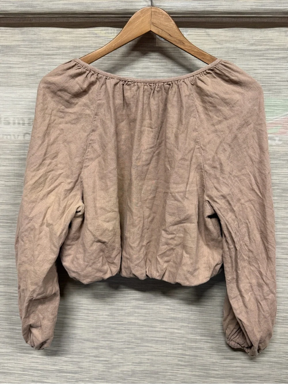 Abercrombie & Fitch Brown Linen Blend Bubble Hem Peasant Blouse Women’s M